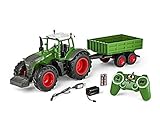 Carson 500907314 - 1:16 RC Traktor mit Anhänger 100% RTR, Ferngesteuertes Fahrzeug, Baufahrzeug mit Funktionen Licht und Sound, inkl. Batterien und Fernsteuerung, grün