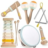 Baby-Musikinstrumente - Montessori-Holzspielzeug für Kleinkinder von 1-3 Jahren, Percussion-Instrumente Set mit modernem Boho-Xylophon für Kinder Vorschulbildung 3+