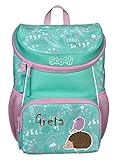 Mini-Me Kindergartenrucksack 3-6 Jahre mit Namen bedruckt | Motiv Igel & Vogel in Pastellgrün für Mädchen | kleiner Rucksack mit Brustgurt gepolstert (Ida Igel)