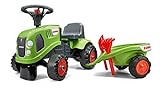 Falk - Traktor Claas mit Anhänger – ab 12 Monaten Schaufel und Rechen inklusive – 2 Personalisierungsstile – Nummernschild personalisierbar – 212C