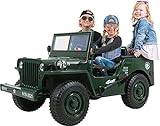 Actionbikes Motors Kinder Elektroauto Jeep UTV Willys | 2.4 Ghz Fernbedienung - 12 Volt 14 Ah Batterie - 4 x 12 Volt 45 Watt Motoren - Elektro Auto für Kinder ab 3 Jahre (Grün)