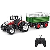 RC Traktor mit Anhänger, Fisca 2.4G 1:24 Ferngesteuertes Bauernhof-LKW Hochsimulierter RC Traktor Ackerschlepper mit Licht und Sound
