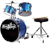 Music Alley Junior Drum Kit für Kinder mit Kick Drum Pedal, Drum Hocker & Drum Sticks - Blau