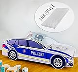 Autobett Kinderbett Jugendbett 80x160 mit Rausfallschutz & Matratze | Polizei Polizeiauto Polizist Kinder Spielbett