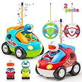 JOYIN 2 Kartoon RC Rennauto Ferngesteuertes Auto Spielzeug mit Musik Sound Fernbedienung und Licht für Baby Kleinkind Kinder