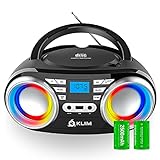 KLIM Boombox B3 Tragbarer CD Player System 2022 Version + FM Radio, CD, MP3, Bluetooth, AUX, USB + Kabel- und kabelloser Betrieb mit wiederaufladbaren Akku + Verbesserte CD-Laserlinse + Digitaler EQ