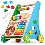 Balinco LAUFLERNWAGEN HOLZ, 3 in 1, Lernspielzeug + Musikspielzeug + Lauflernhilfe Baby ab 6 Monate