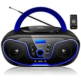 Tragbarer CD-Player | Boombox | CD/CD-R | USB | FM Radio | AUX-In | Kopfhöreranschluss | CD Player | Kinder Radio | CD-Radio | Stereoanlage | Kompaktanlage… (Dark Blue)
