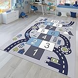 TT Home Kinderzimmerteppich Spielteppich Teppich Junge Mädchen Kinderteppich Haus Autos Straße, Farbe: Grau, Größe:80x150 cm